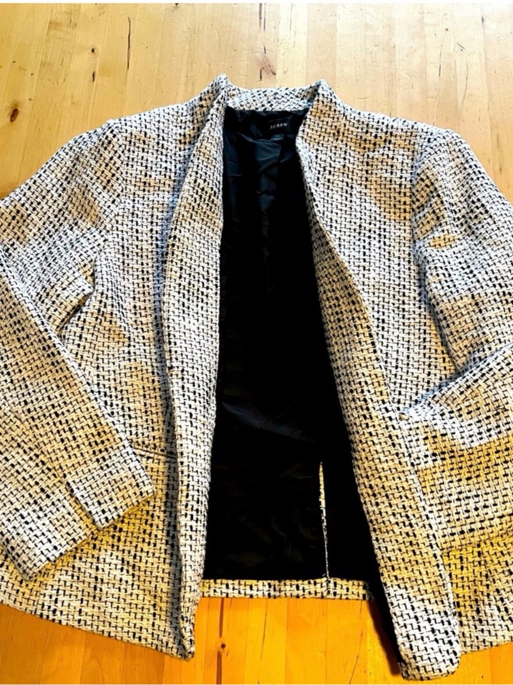 J. Crew Black & Cream Tweed Collarless Jacket